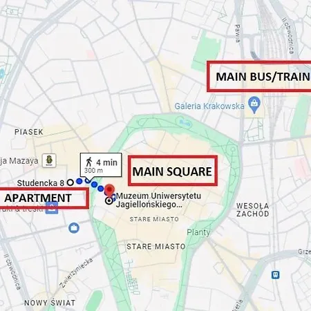 Studencka Street, Next To Planty Park Апартаменты Краков